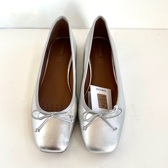 GEOX RESPIRA MARSILEA LEATHER METALLIC SILVER BALLET FLAT NEW!Sz9-9.5/40 - Picture 2 of 12